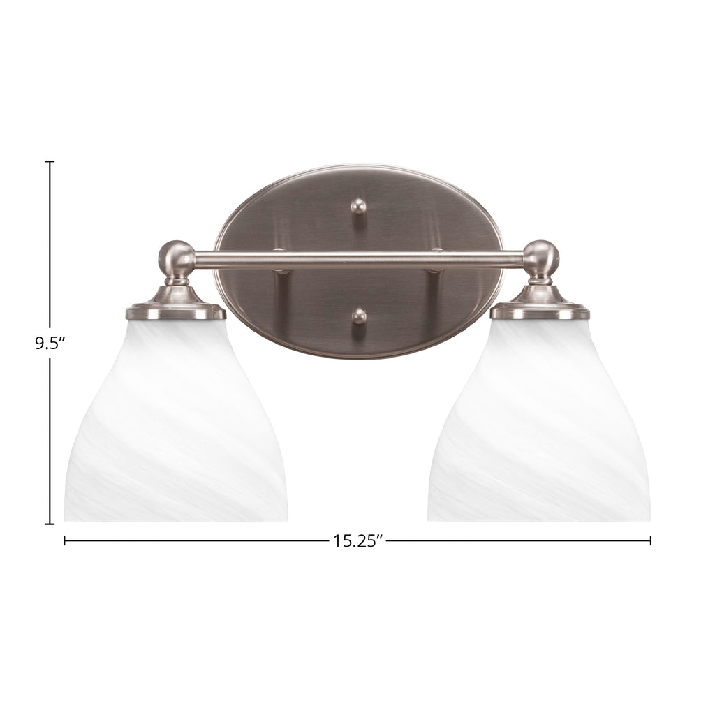 Capri Two Light Bath Bar in Brushed Nickel with 6.25" White Marble Shade