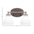 Capri Two Light Bath Bar in Brushed Nickel with 6.25" White Marble Shade