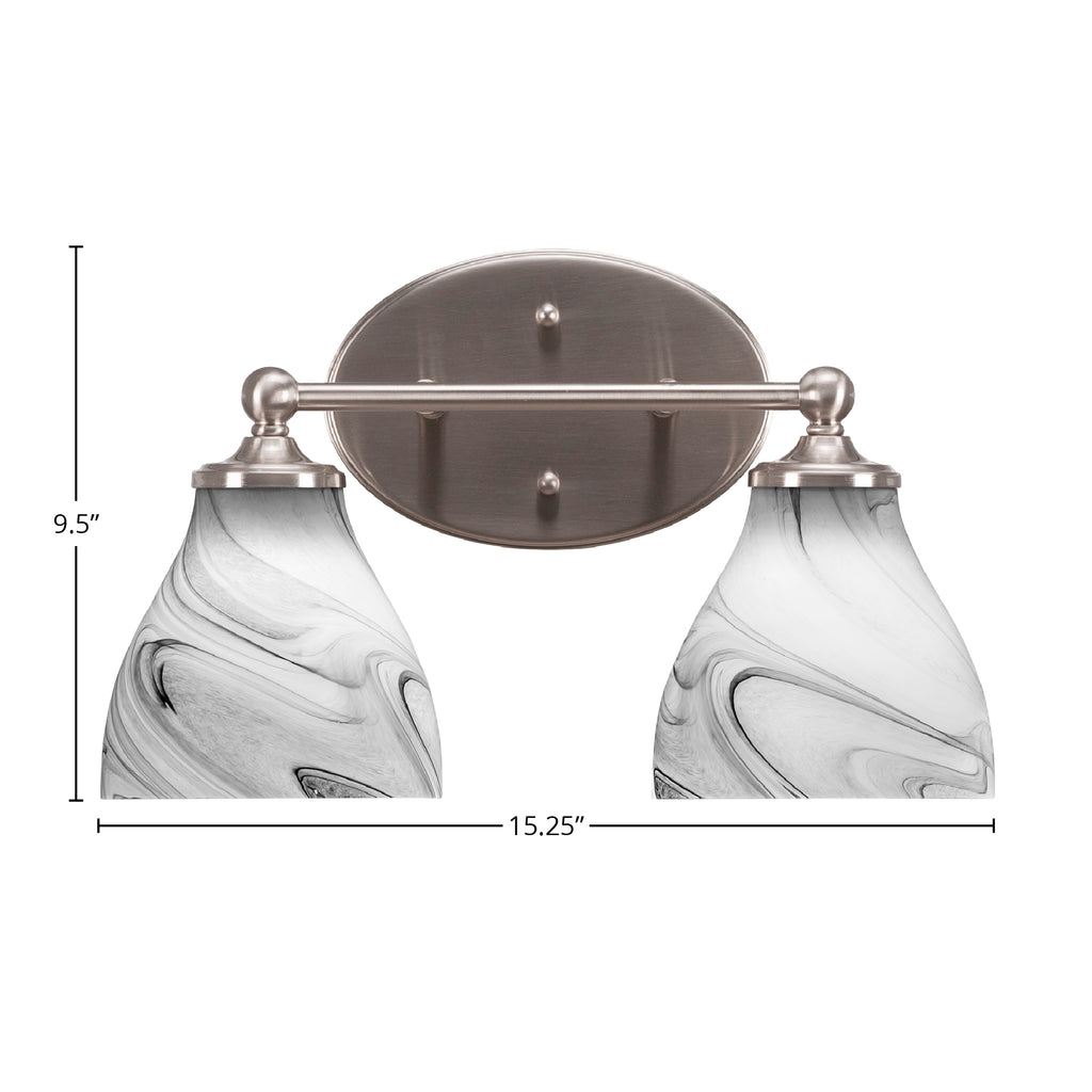 Capri Two Light Bath Bar in Brushed Nickel with 6.25" Onyx Swirl Shade