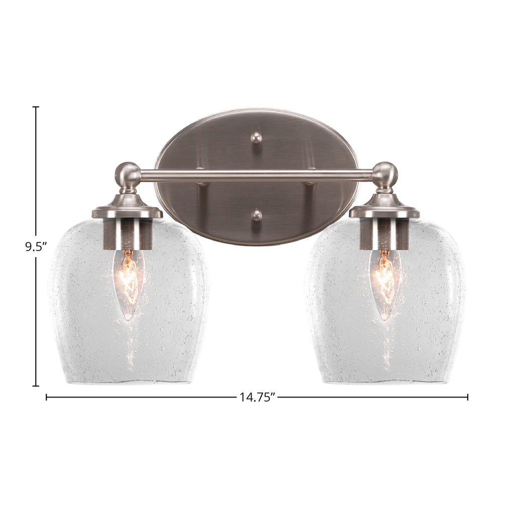 Capri Two Light Bath Bar in Brushed Nickel with 6" Clear Bubble Shade