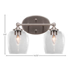 Capri Two Light Bath Bar in Brushed Nickel with 6" Clear Bubble Shade