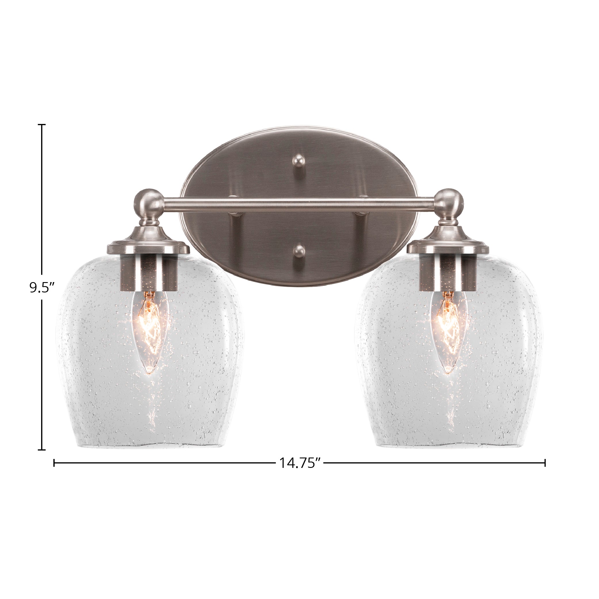 Capri Two Light Bath Bar in Brushed Nickel with 6" Clear Bubble Shade