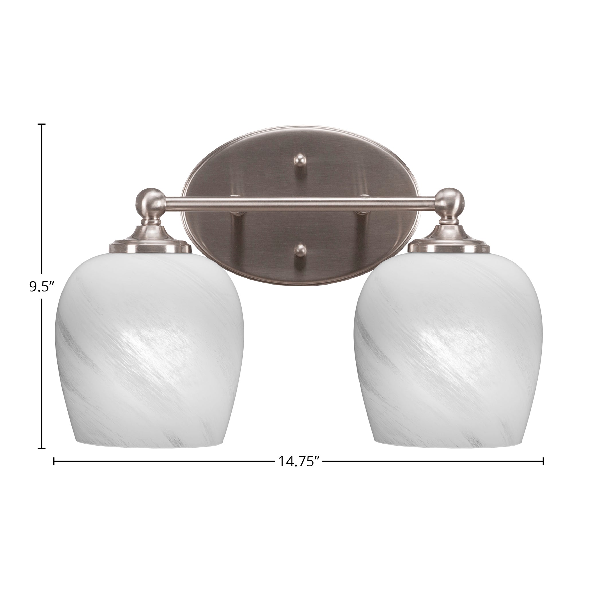 Capri Two Light Bath Bar in Brushed Nickel with 6" White Marble Shade
