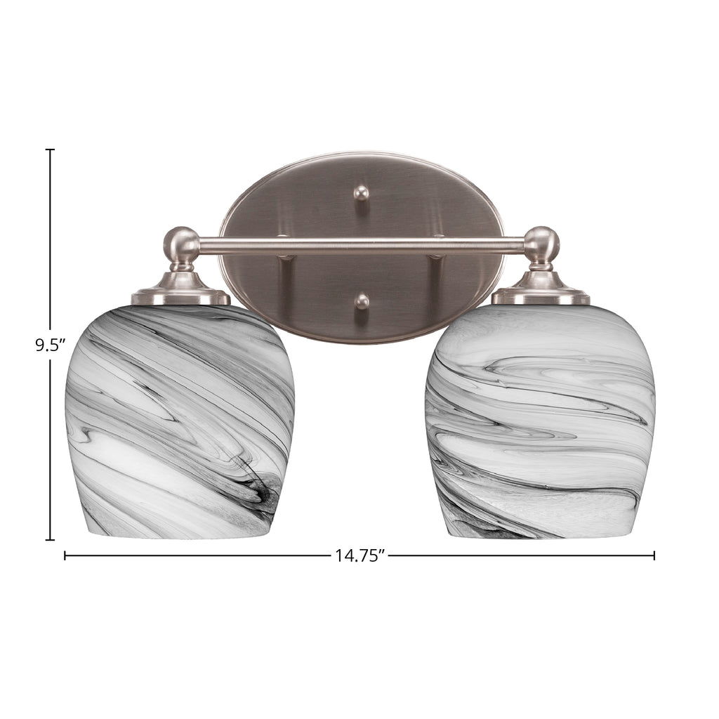 Capri Two Light Bath Bar in Brushed Nickel with 6" Onyx Swirl Shade