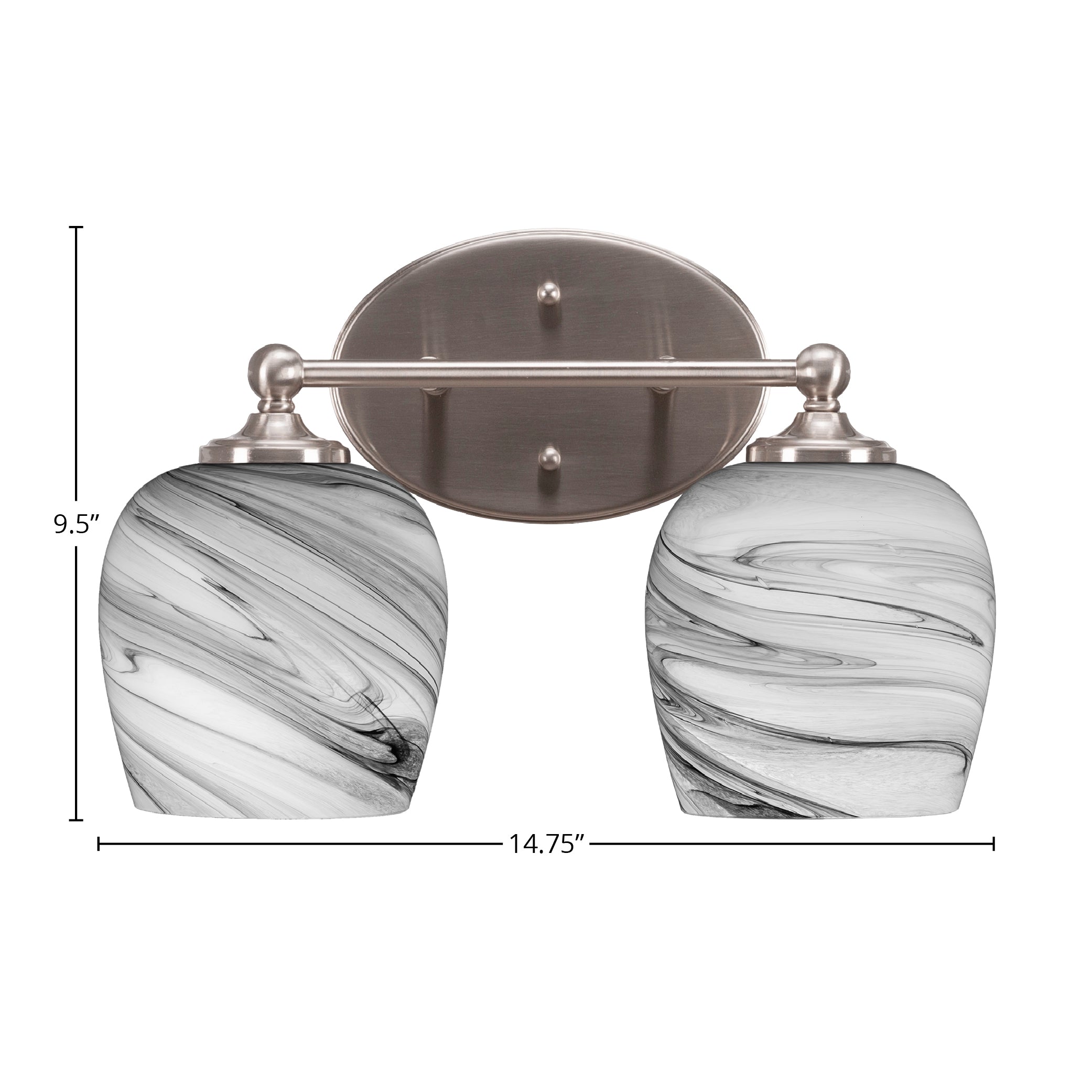 Capri Two Light Bath Bar in Brushed Nickel with 6" Onyx Swirl Shade