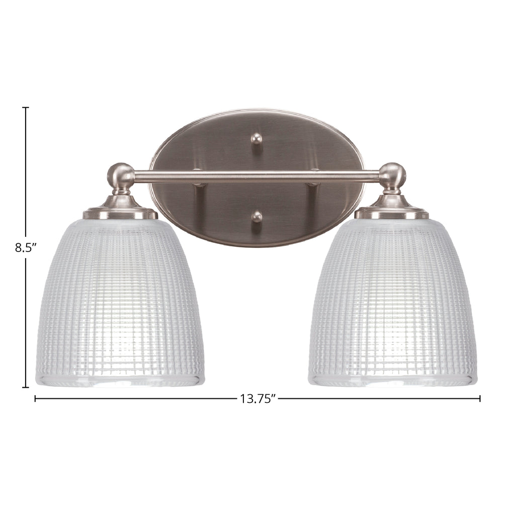 Capri Two Light Bath Bar in Brushed Nickel with 5" Clear Ribbed Shade
