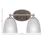 Capri Two Light Bath Bar in Brushed Nickel with 5" Clear Ribbed Shade