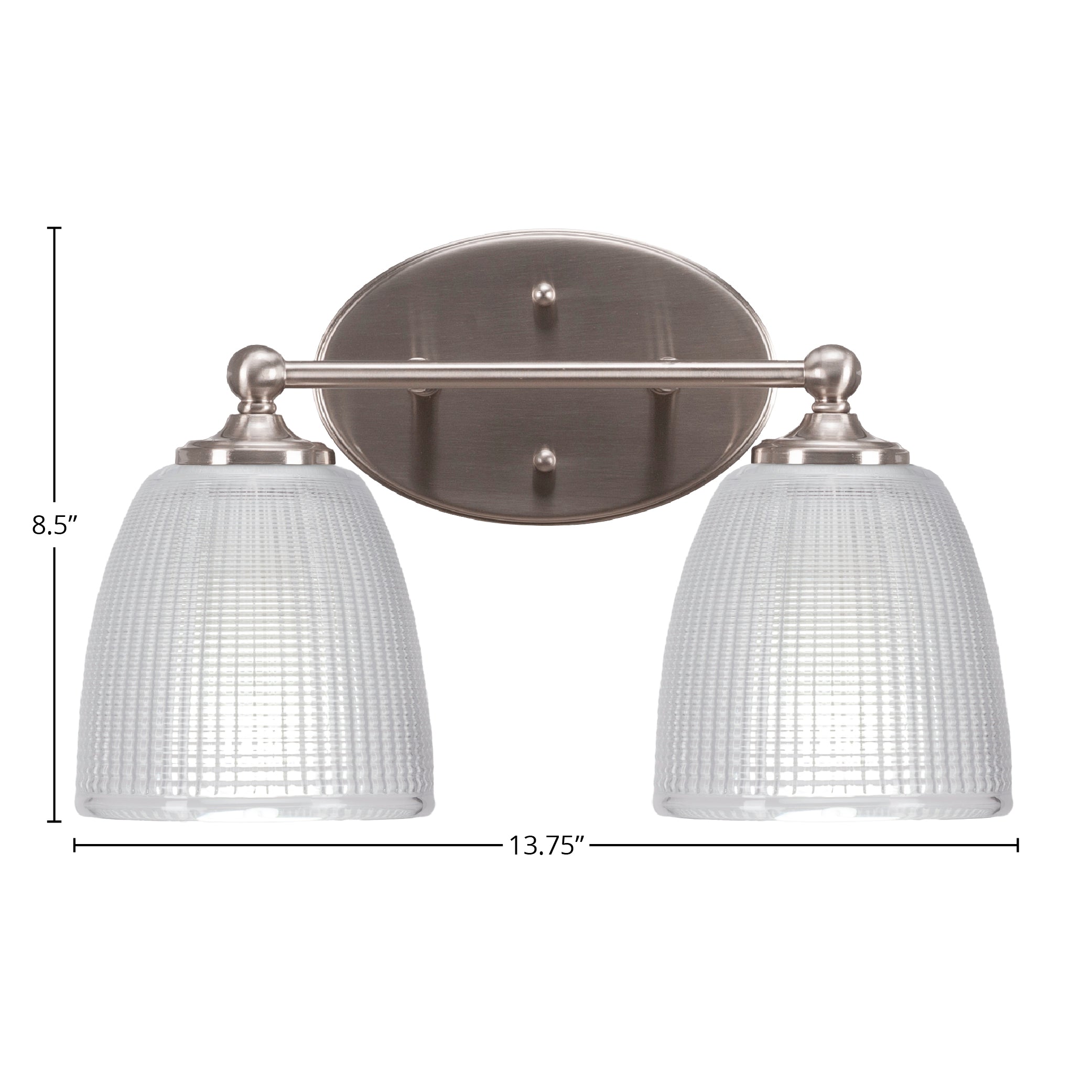 Capri Two Light Bath Bar in Brushed Nickel with 5" Clear Ribbed Shade