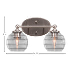 Capri Two Light Bath Bar in Brushed Nickel with 6" Clear Ribbed Shade