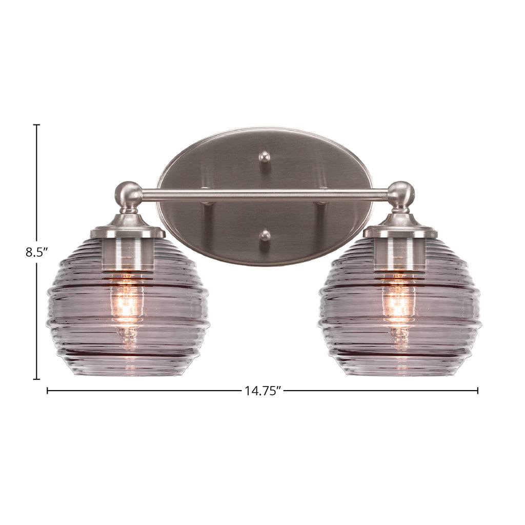 Capri Two Light Bath Bar in Brushed Nickel with 6" Smoke Ribbed Shade