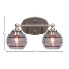 Capri Two Light Bath Bar in Brushed Nickel with 6" Smoke Ribbed Shade