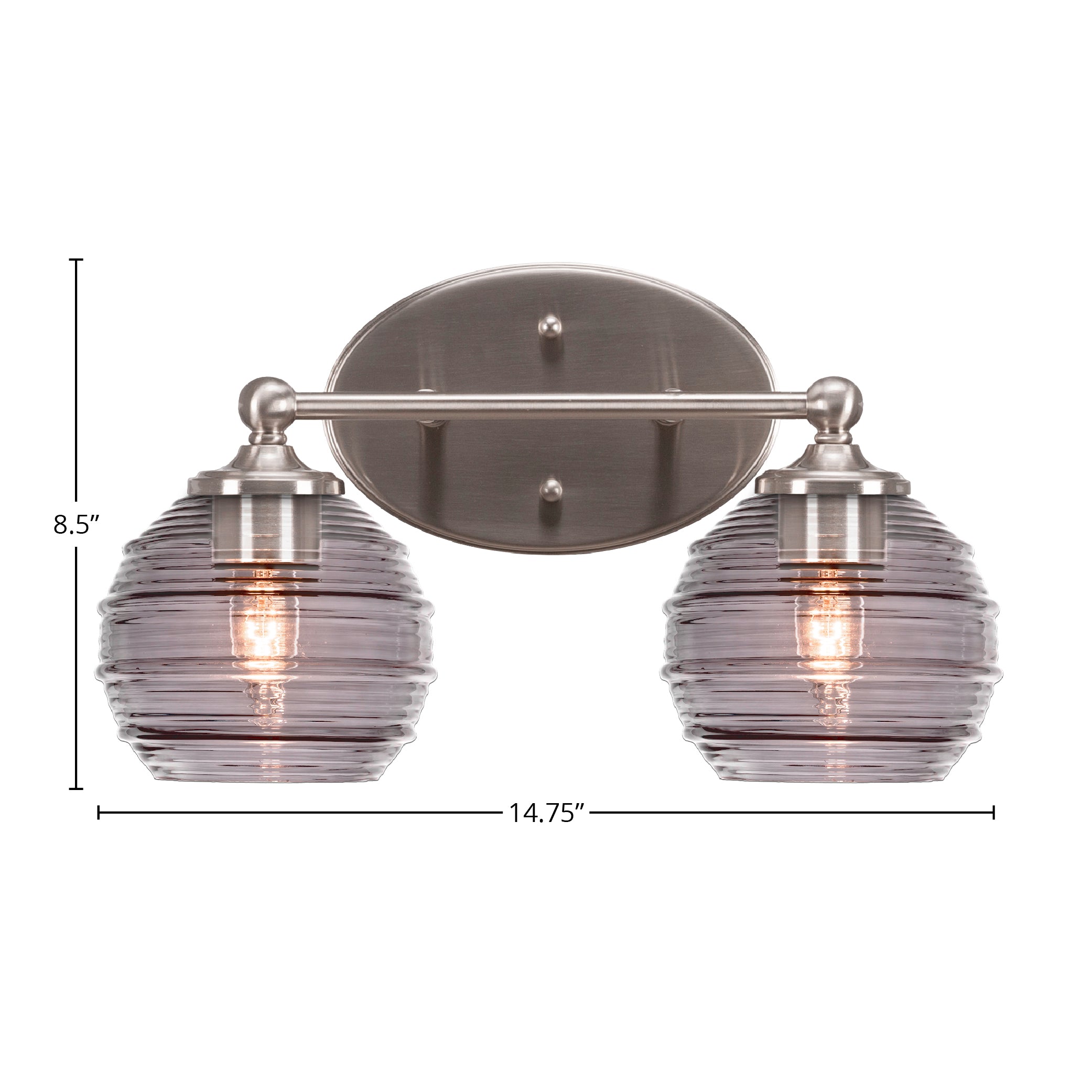 Capri Two Light Bath Bar in Brushed Nickel with 6" Smoke Ribbed Shade