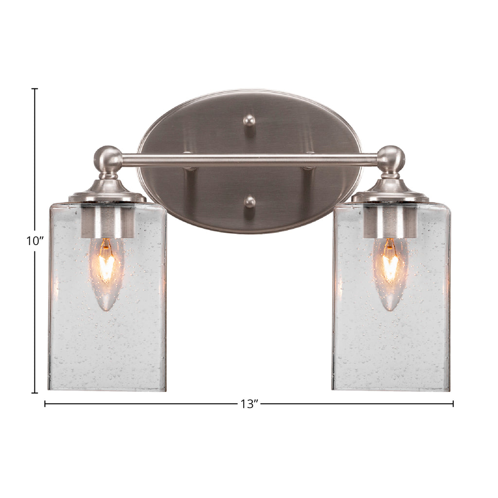 Capri Two Light Bath Bar in Brushed Nickel with 4" Square Clear Bubble Shade