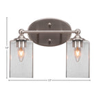 Capri Two Light Bath Bar in Brushed Nickel with 4" Square Clear Bubble Shade