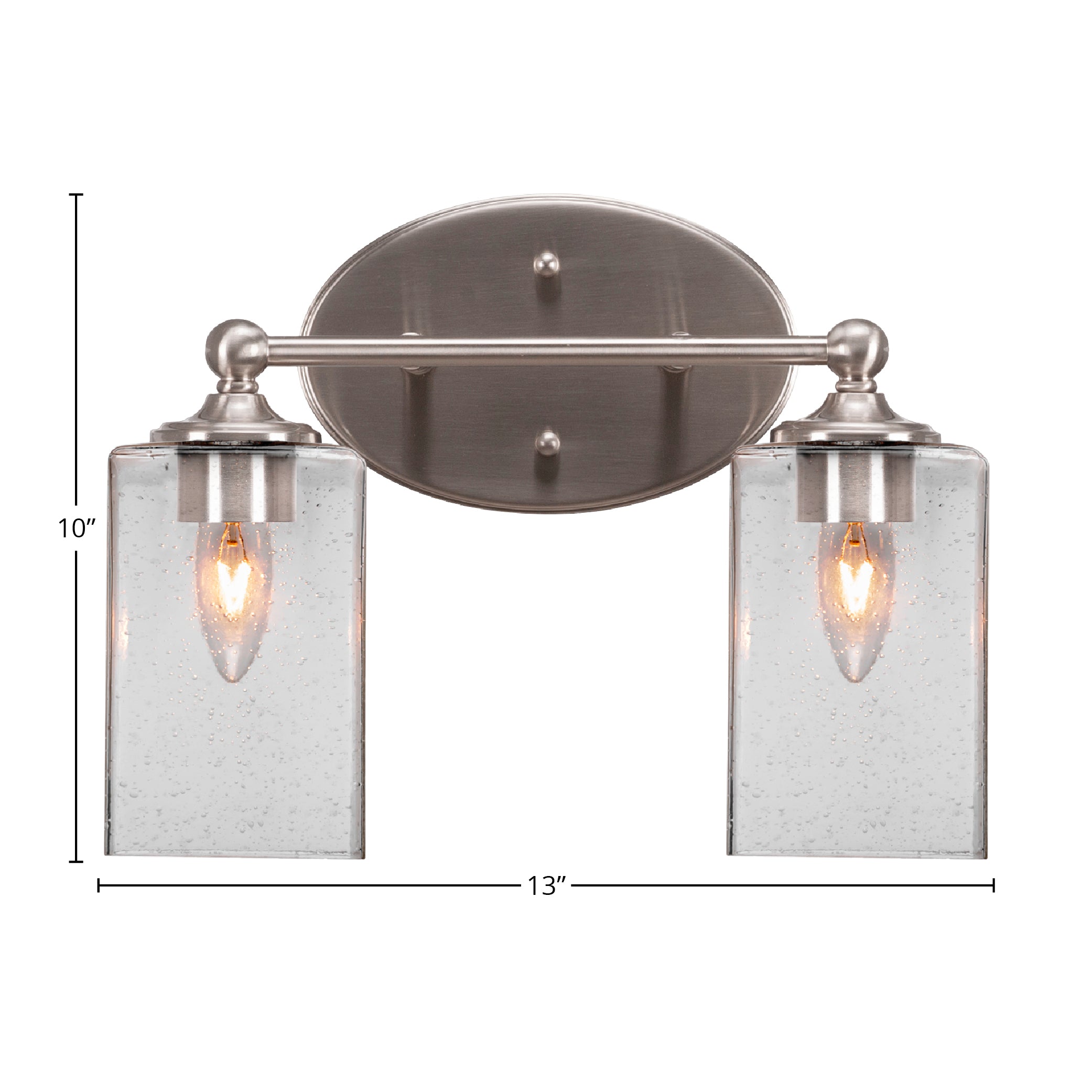 Capri Two Light Bath Bar in Brushed Nickel with 4" Square Clear Bubble Shade