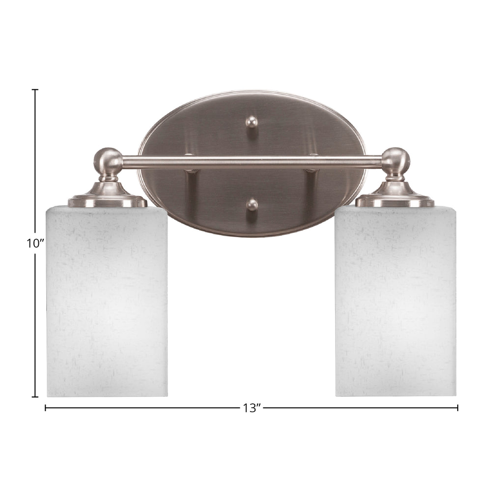 Capri Two Light Bath Bar in Brushed Nickel with 4" Square White Muslin Shade