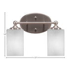 Capri Two Light Bath Bar in Brushed Nickel with 4" Square White Muslin Shade