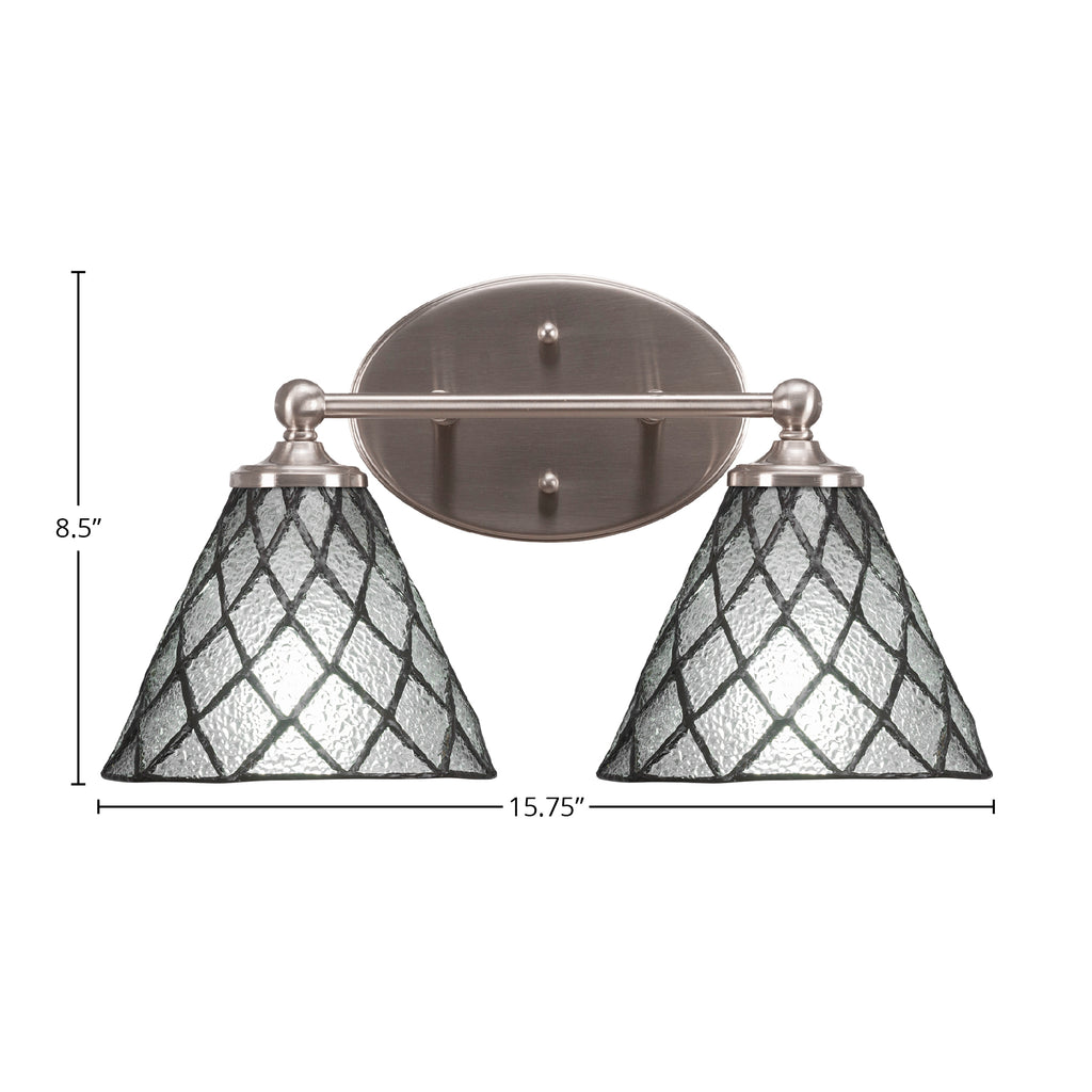 Capri Two Light Bath Bar in Brushed Nickel with 7" Diamond Ice Art Glass Shade