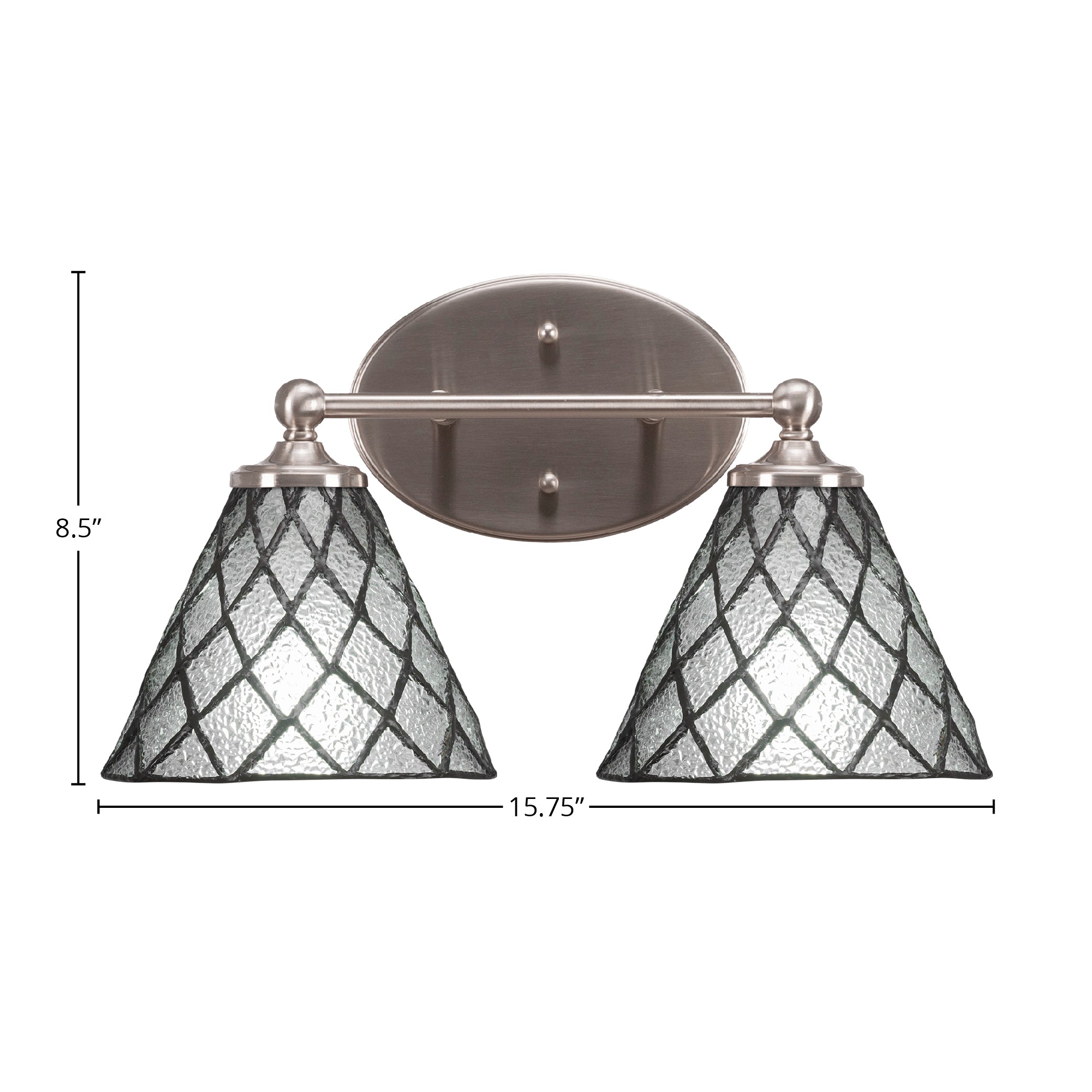 Capri Two Light Bath Bar in Brushed Nickel with 7" Diamond Ice Art Glass Shade