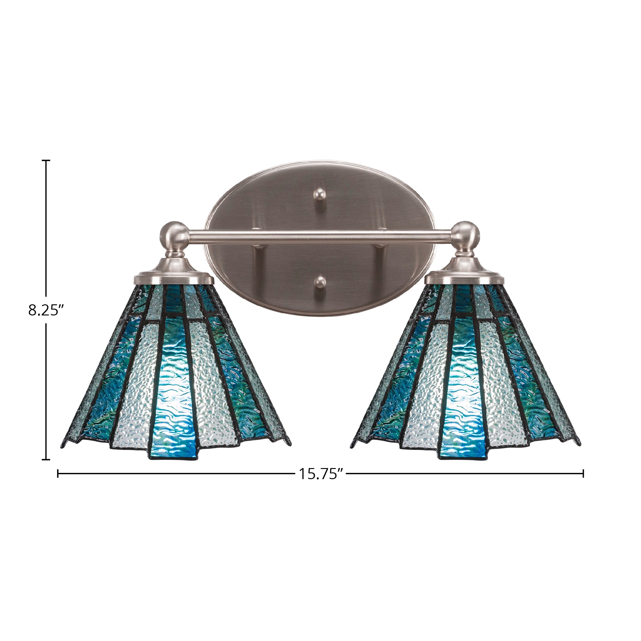 Capri Two Light Bath Bar in Brushed Nickel with 7" Sea Ice Art Glass Shade