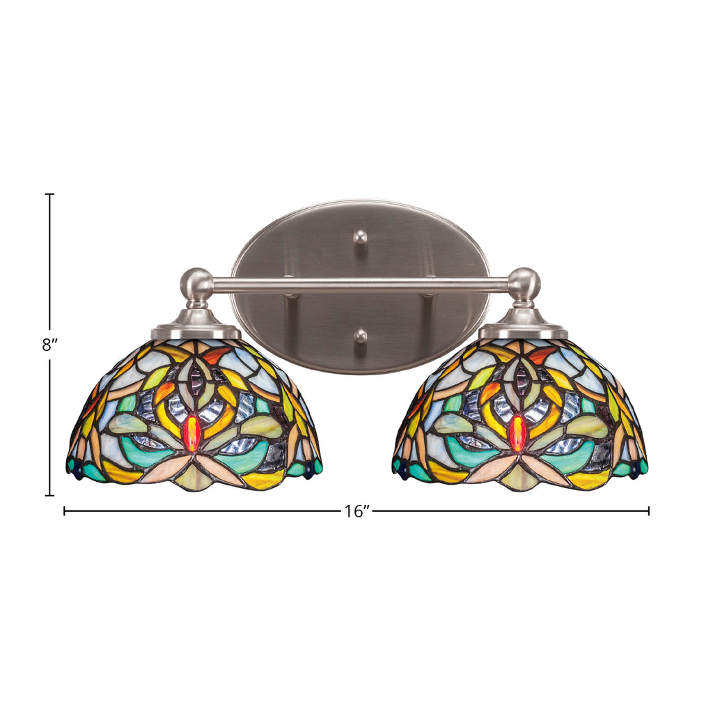 Capri Two Light Bath Bar in Brushed Nickel with 7" Kaleidoscope Art Glass Shade