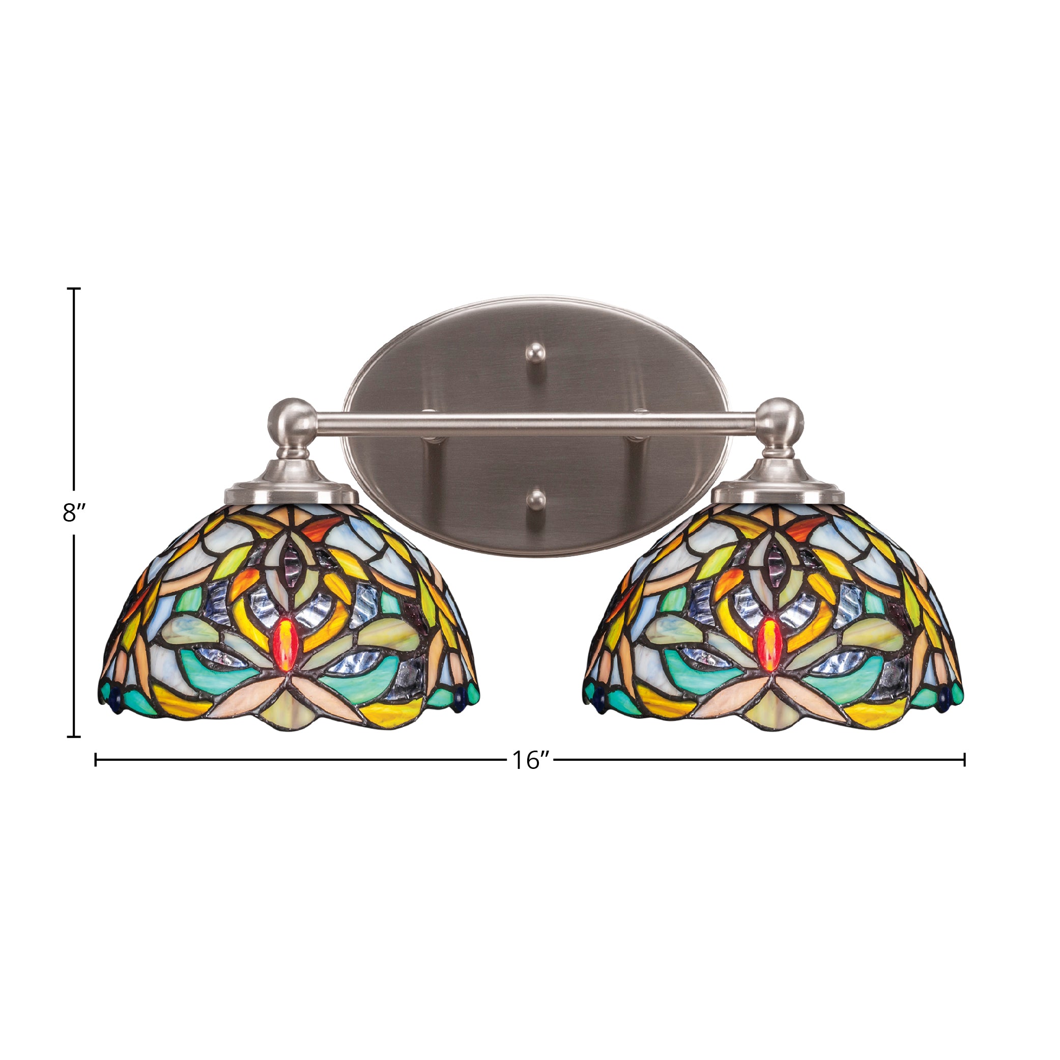 Capri Two Light Bath Bar in Brushed Nickel with 7" Kaleidoscope Art Glass Shade