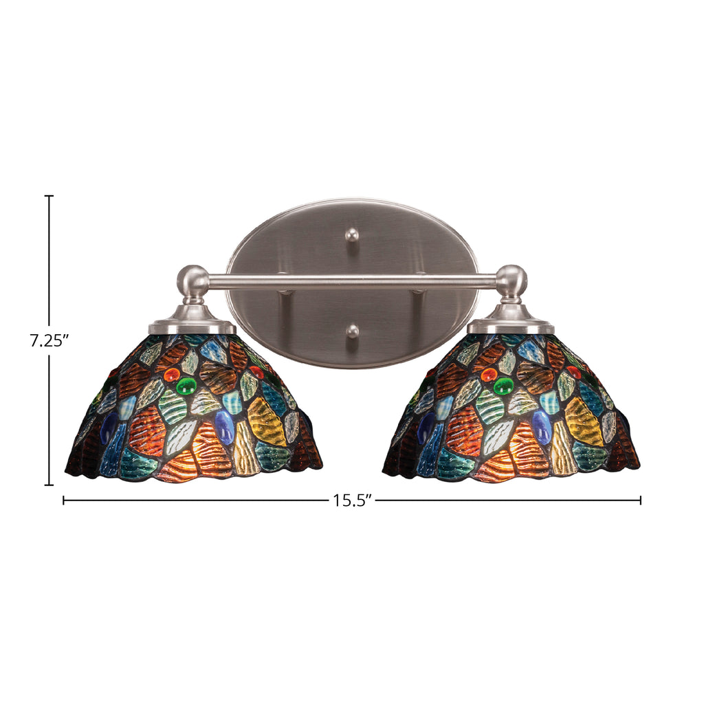 Capri Two Light Bath Bar in Brushed Nickel with 7" Blue Mosaic Art Glass Shade