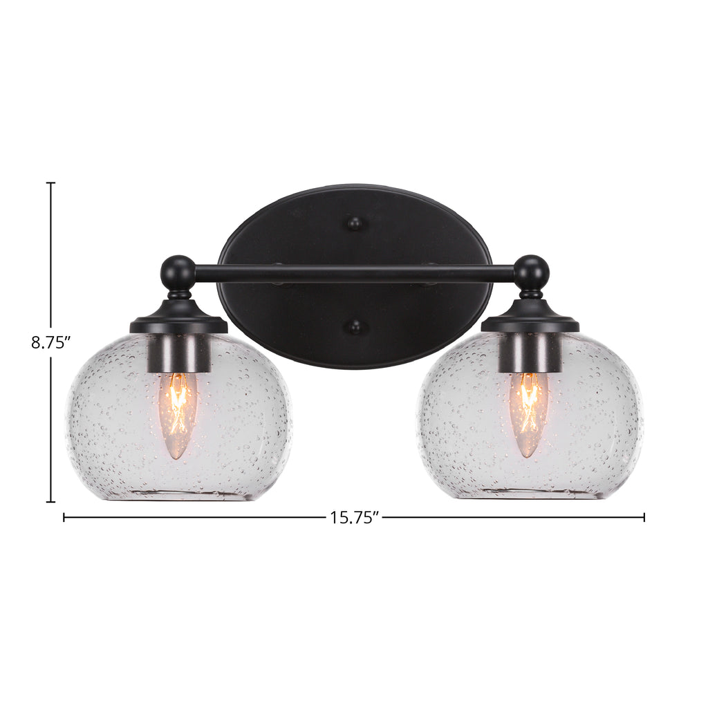 Capri Two Light Bath Bar in Matte Black with 7" Clear Bubble Shade