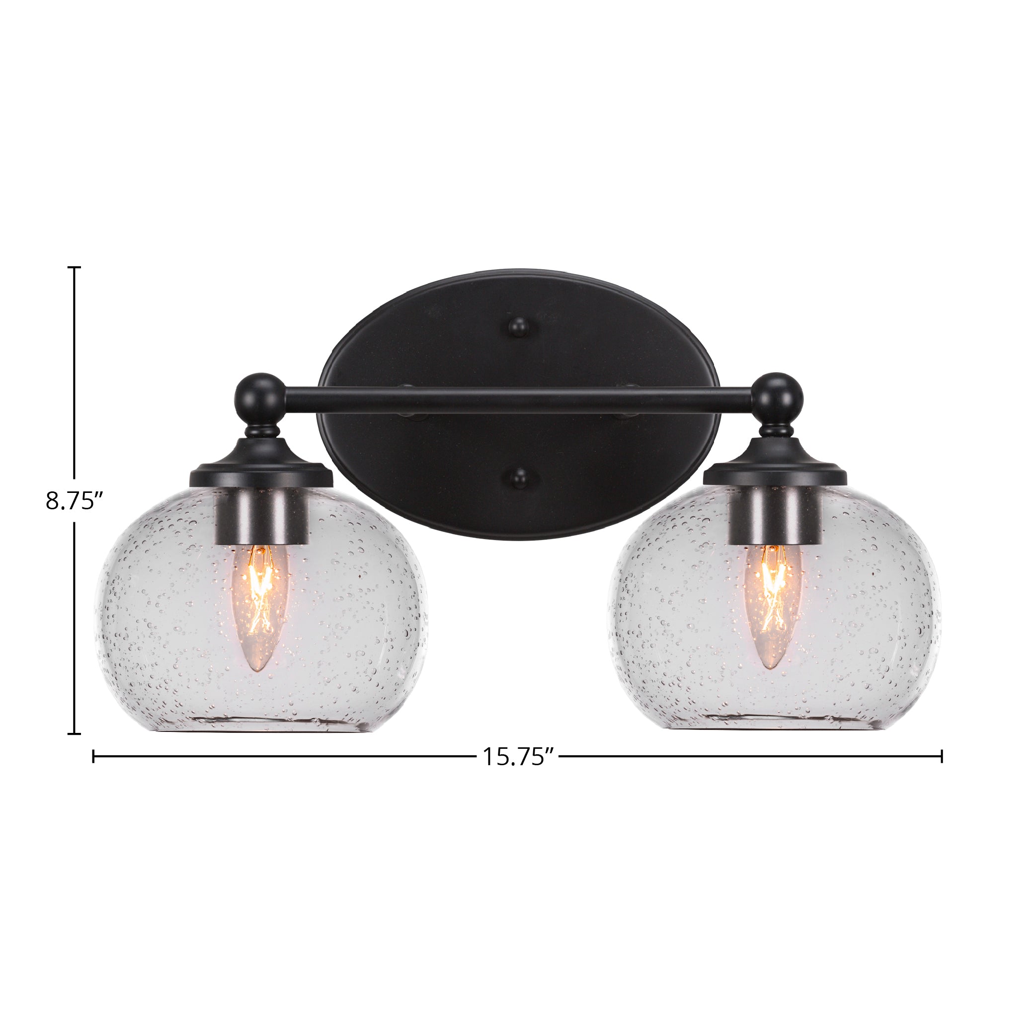 Capri Two Light Bath Bar in Matte Black with 7" Clear Bubble Shade