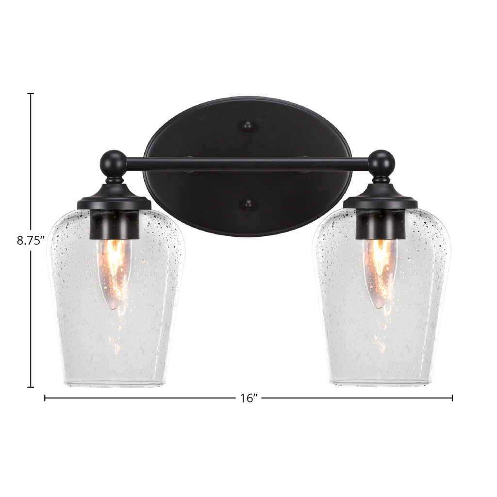Capri Two Light Bath Bar in Matte Black with 5" Clear Bubble Shade