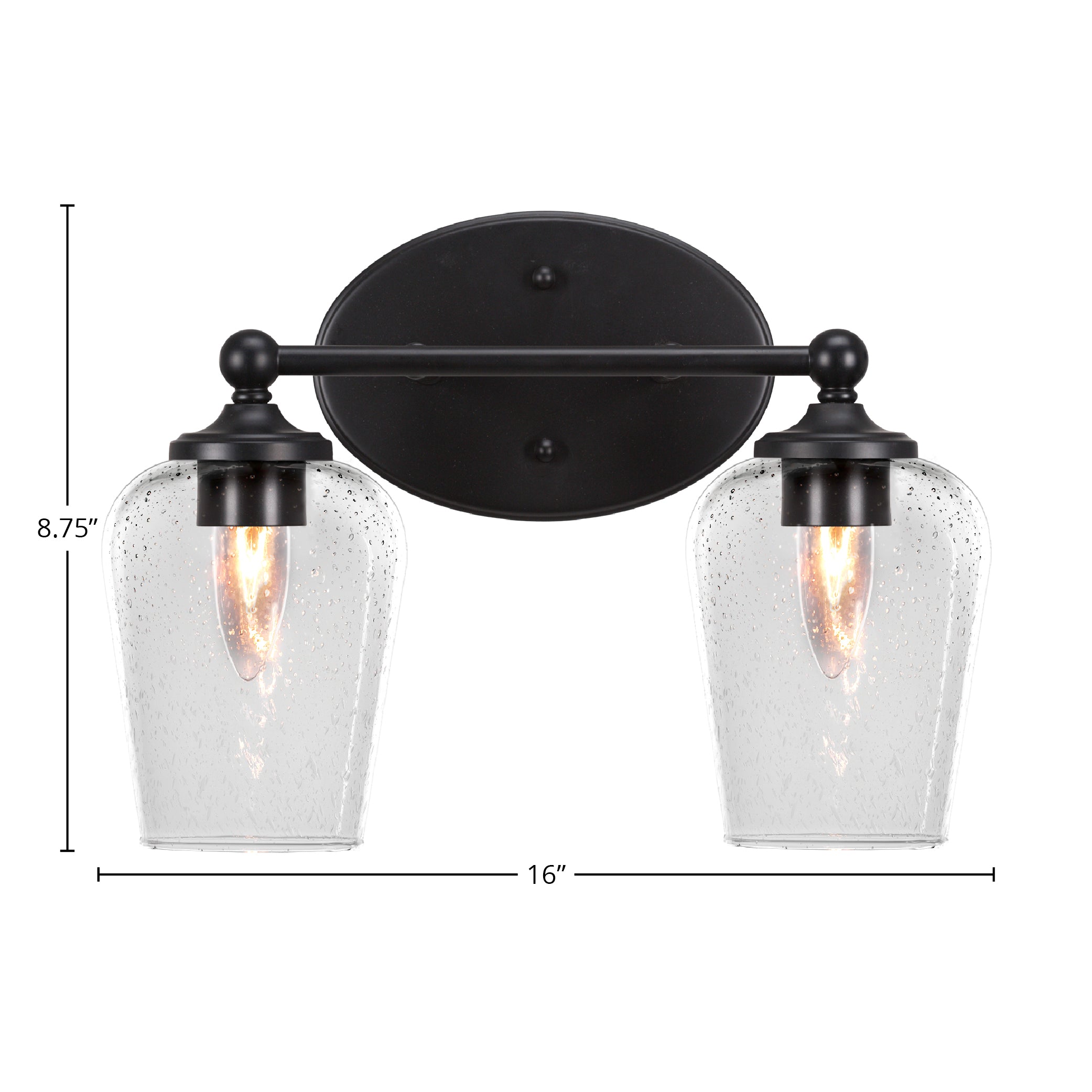 Capri Two Light Bath Bar in Matte Black with 5" Clear Bubble Shade