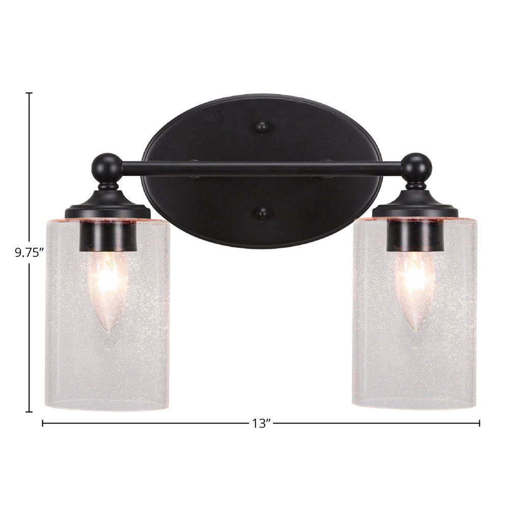 Capri Two Light Bath Bar in Matte Black with 4" Clear Bubble Shade
