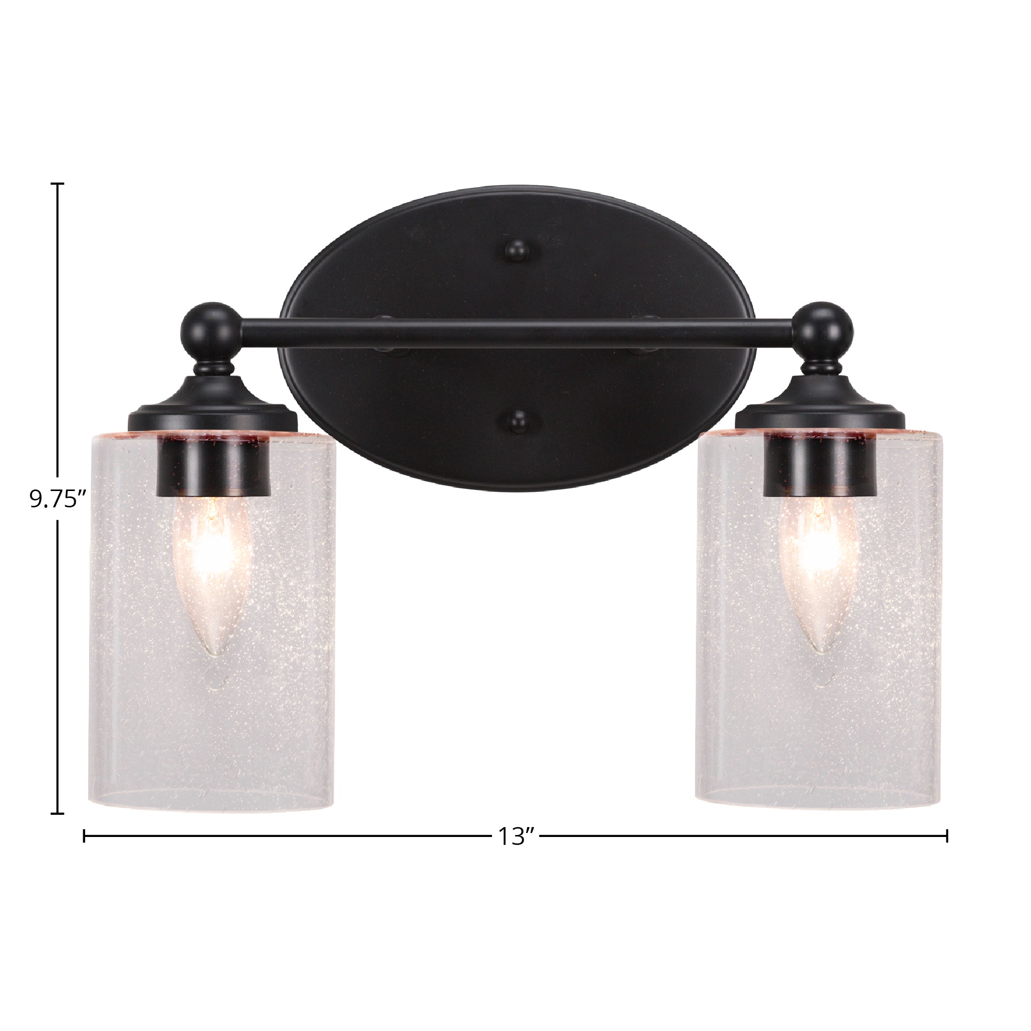 Capri Two Light Bath Bar in Matte Black with 4" Clear Bubble Shade