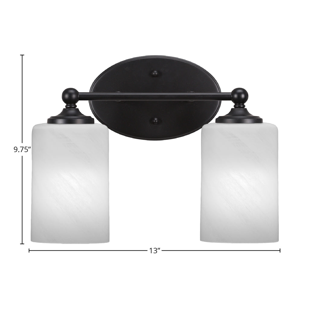Capri Two Light Bath Bar in Matte Black with 4" White Marble Shade