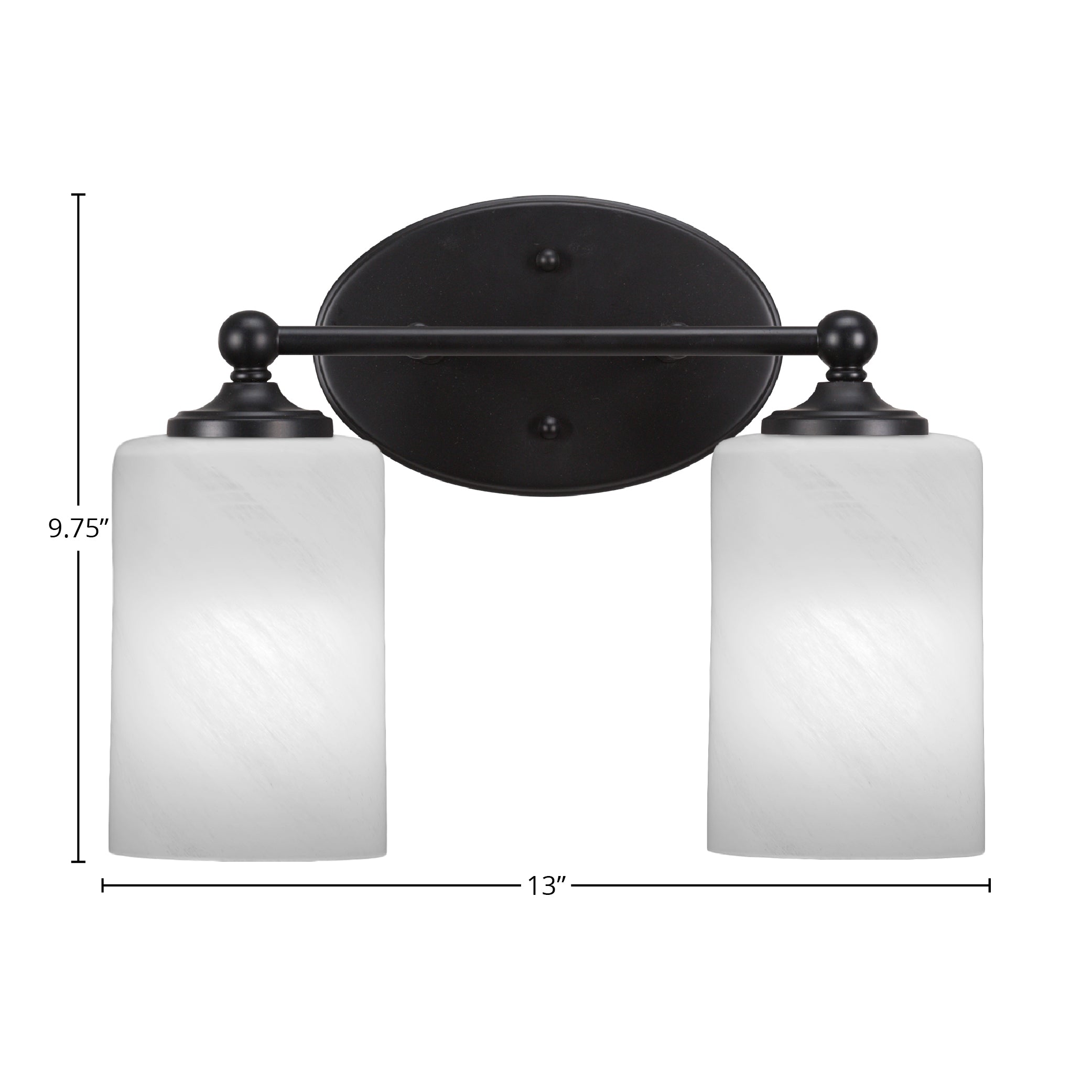 Capri Two Light Bath Bar in Matte Black with 4" White Marble Shade