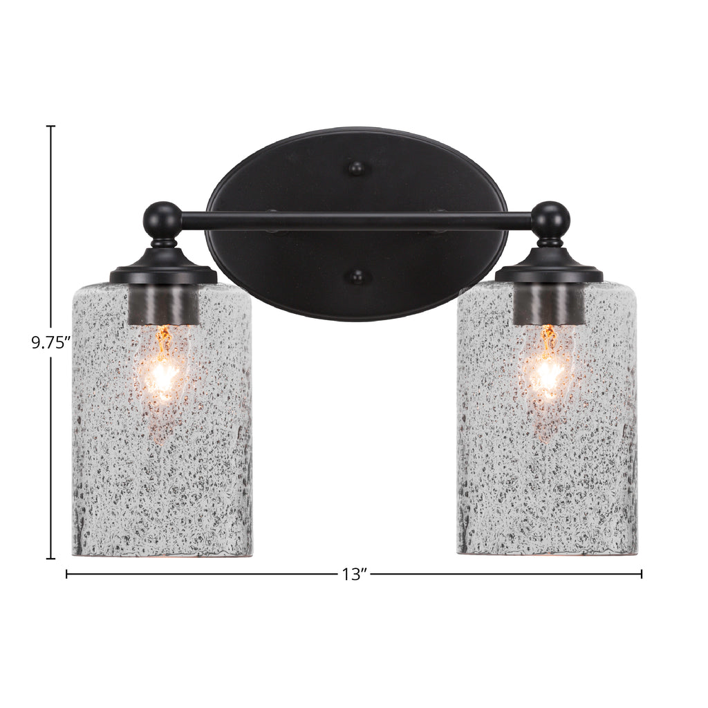 Capri Two Light Bath Bar in Matte Black with 4" Smoke Bubble Shade