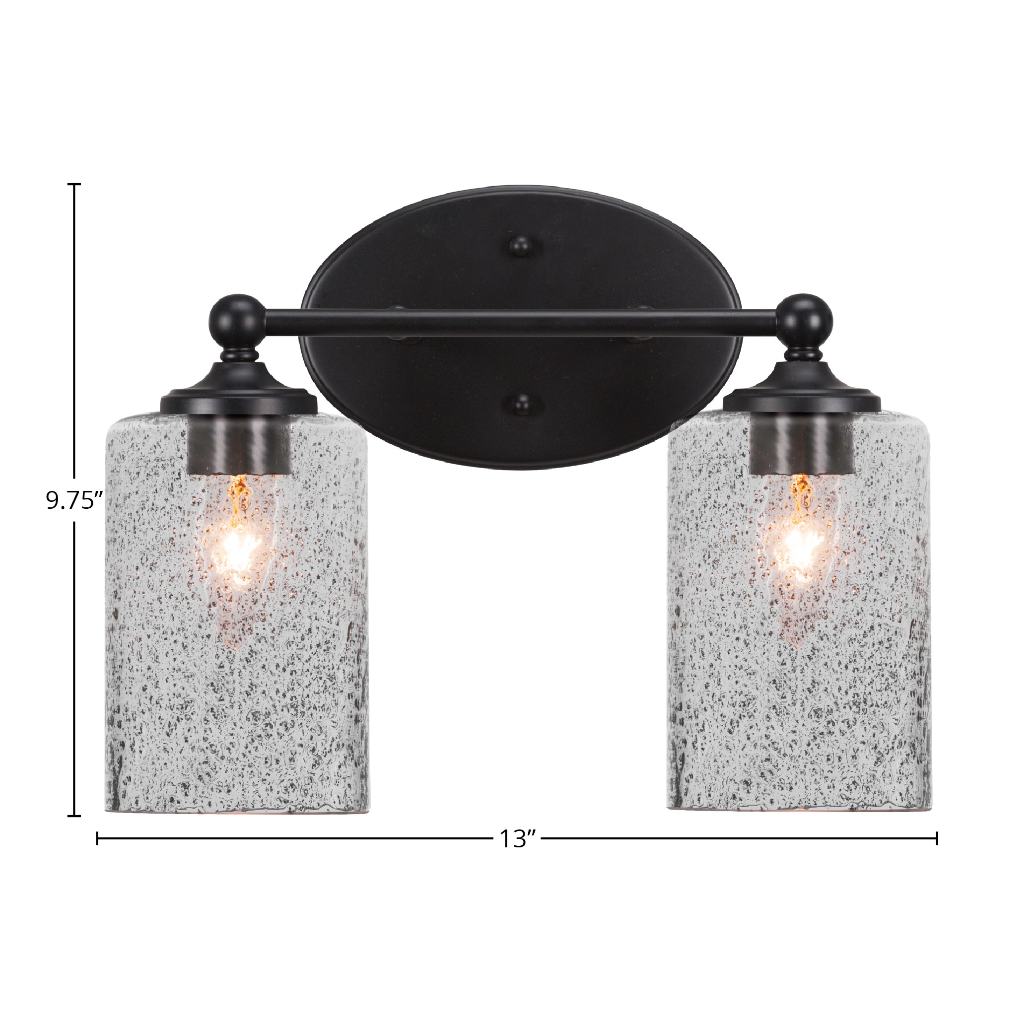 Capri Two Light Bath Bar in Matte Black with 4" Smoke Bubble Shade