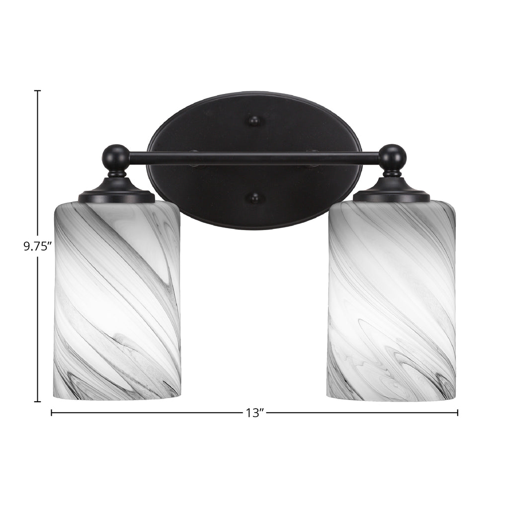 Capri Two Light Bath Bar in Matte Black with 4" Onyx Swirl Shade