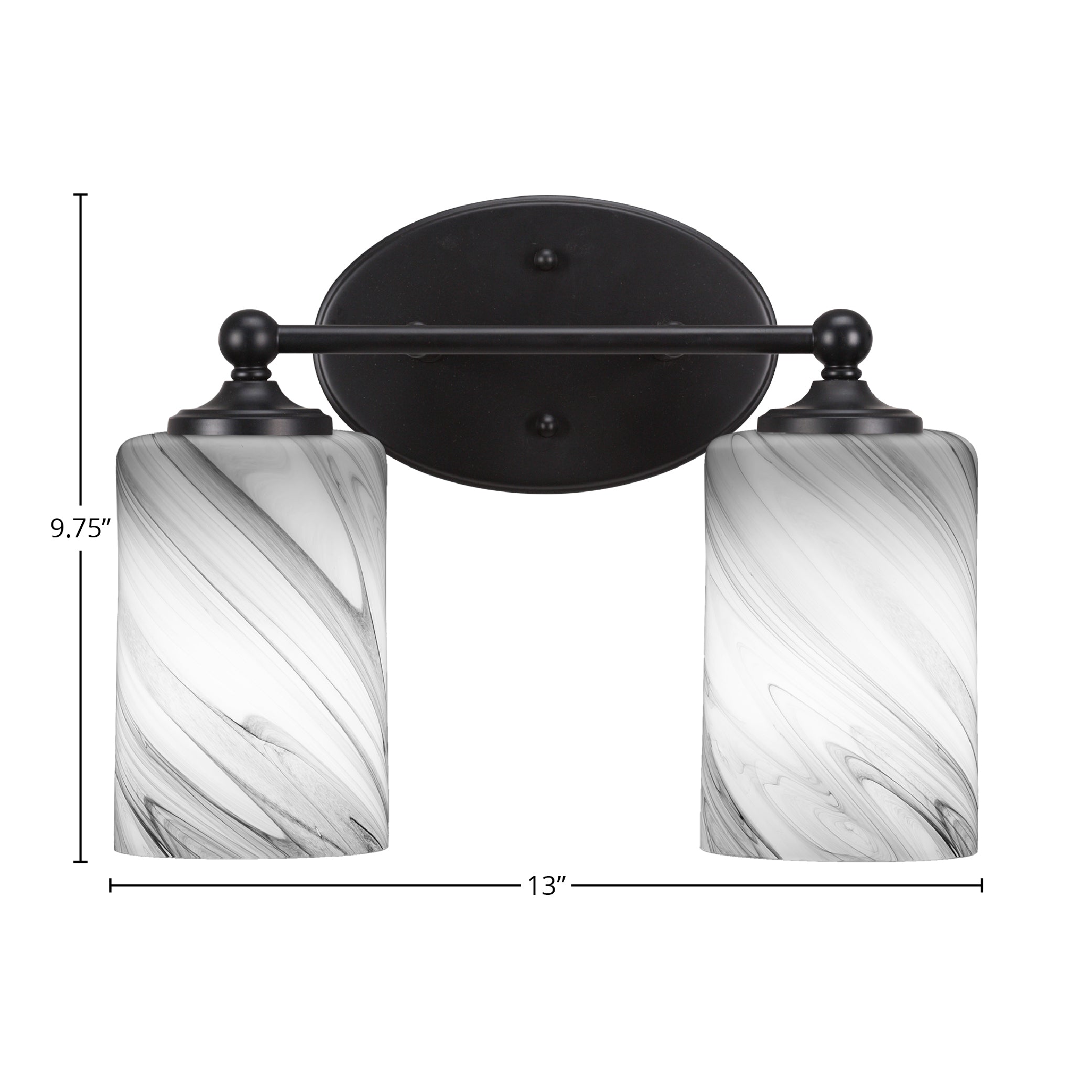 Capri Two Light Bath Bar in Matte Black with 4" Onyx Swirl Shade