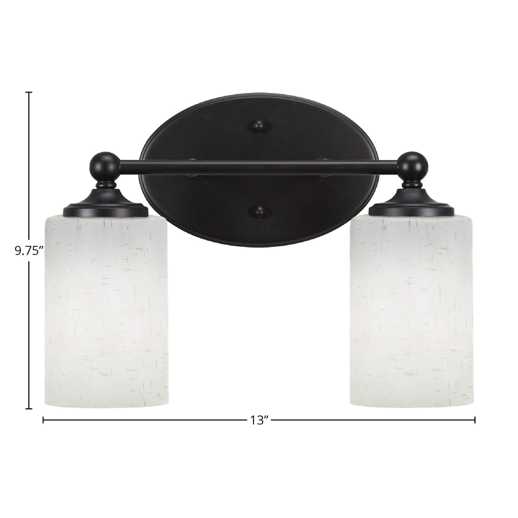 Capri Two Light Bath Bar in Matte Black with 4" White Muslin Shade