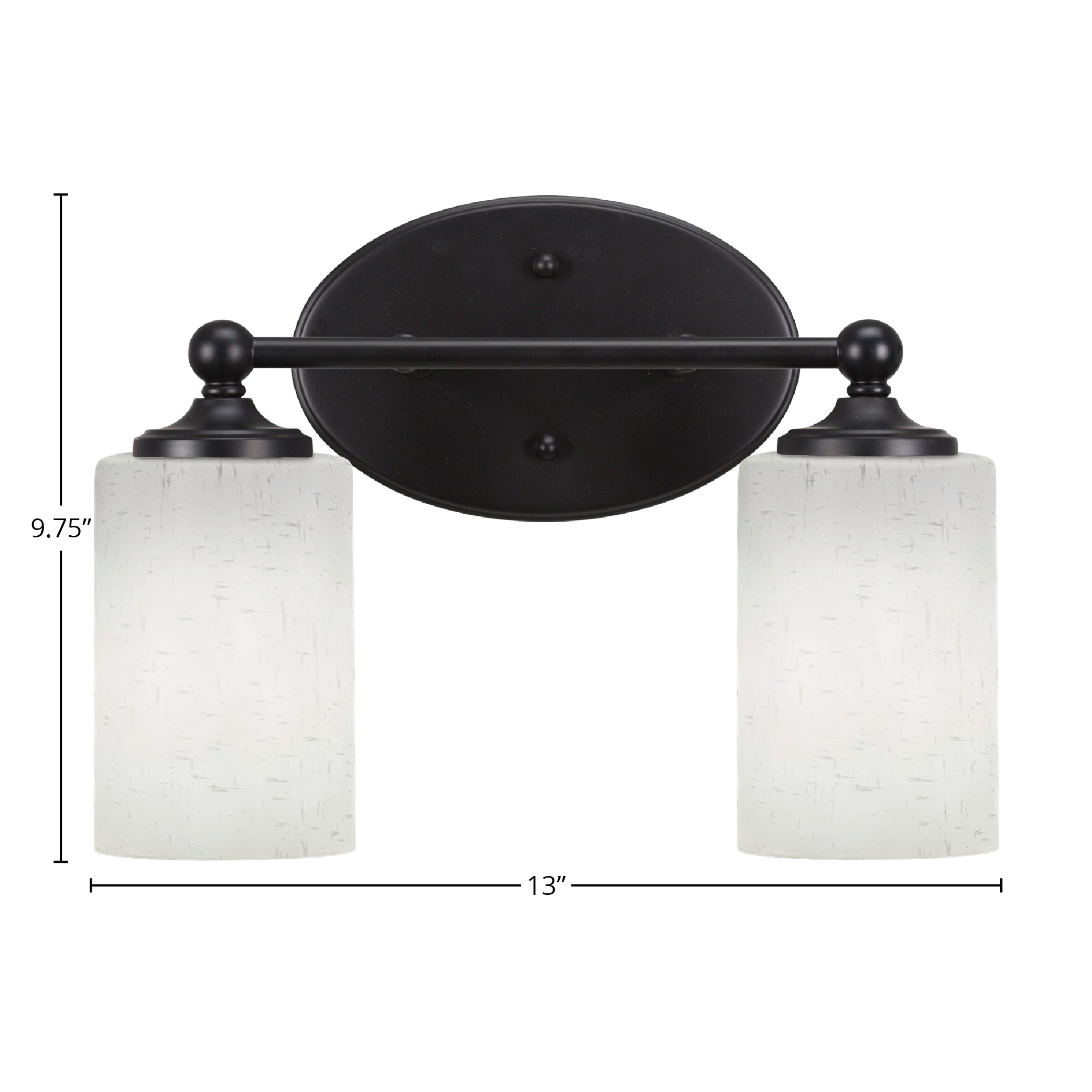 Capri Two Light Bath Bar in Matte Black with 4" White Muslin Shade