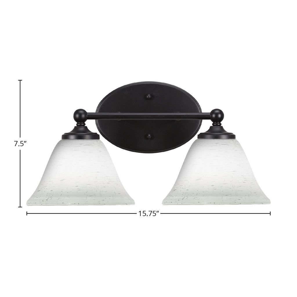 Capri Two Light Bath Bar in Matte Black with 7" White Muslin Shade