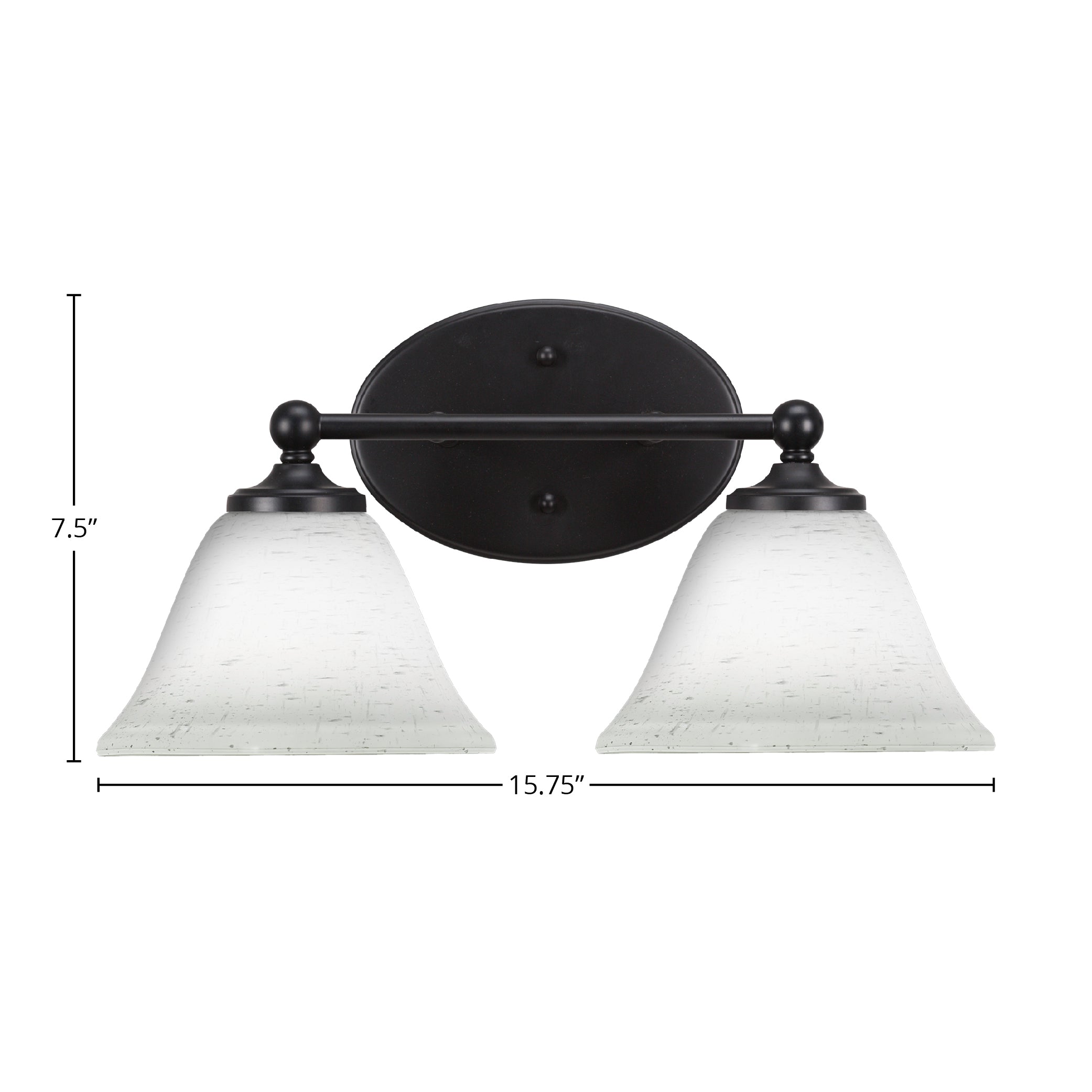 Capri Two Light Bath Bar in Matte Black with 7" White Muslin Shade