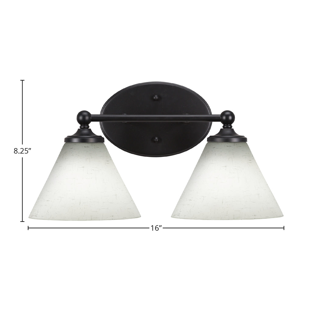 Capri Two Light Bath Bar in Matte Black with 7" White Muslin Shade