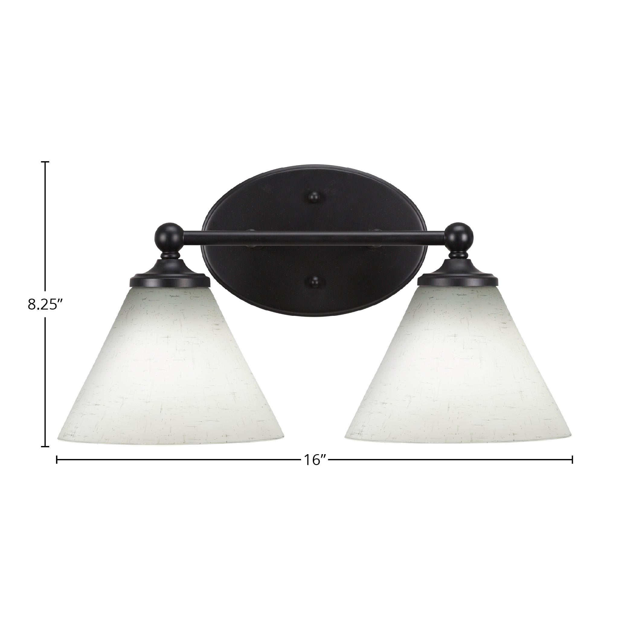 Capri Two Light Bath Bar in Matte Black with 7" White Muslin Shade