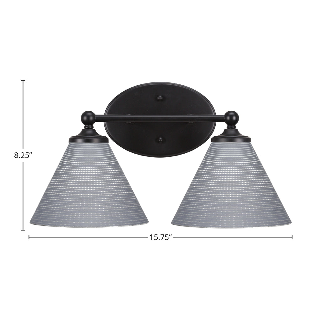 Capri Two Light Bath Bar in Matte Black with 7" Gray Matrix Shade