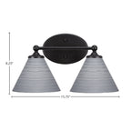 Capri Two Light Bath Bar in Matte Black with 7" Gray Matrix Shade