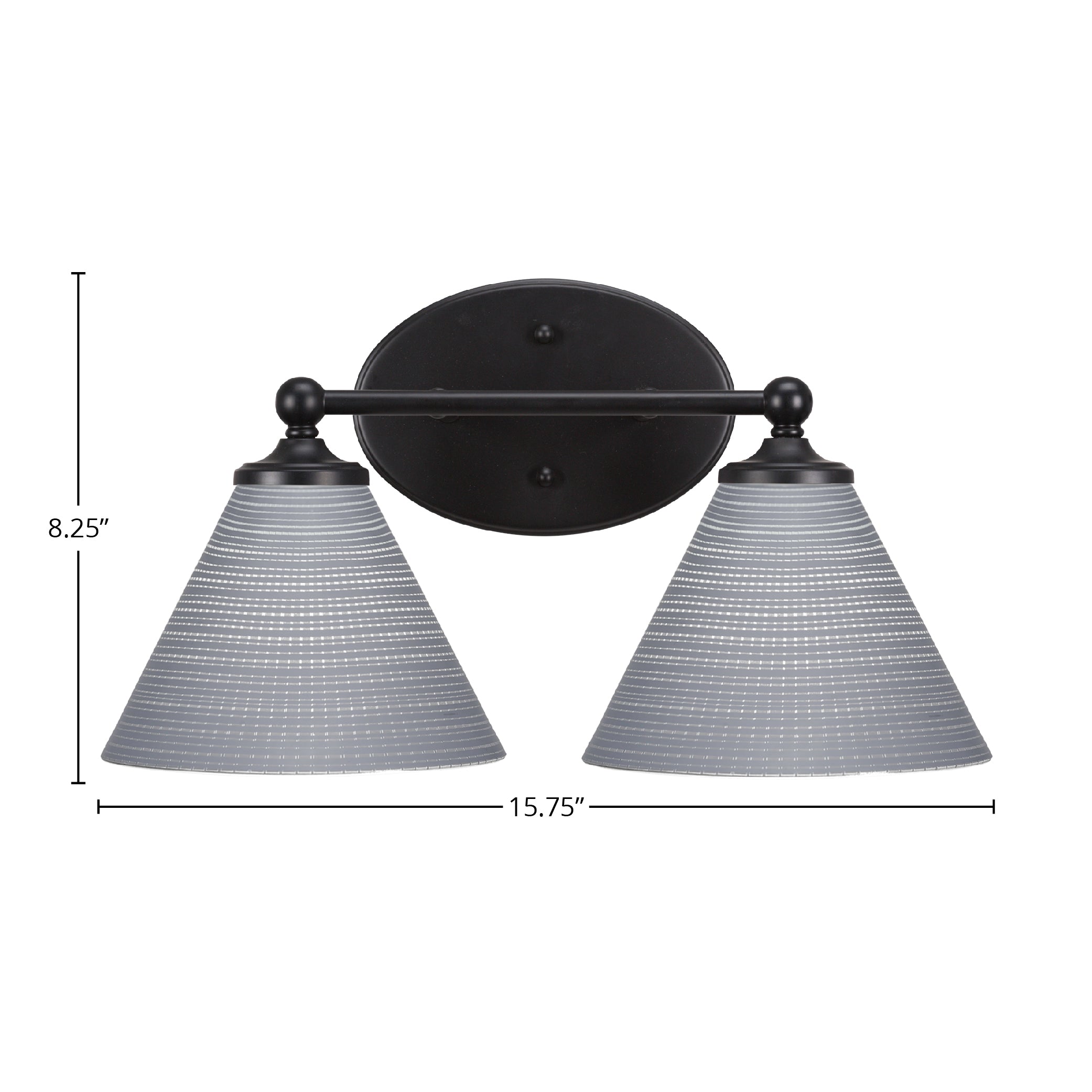 Capri Two Light Bath Bar in Matte Black with 7" Gray Matrix Shade