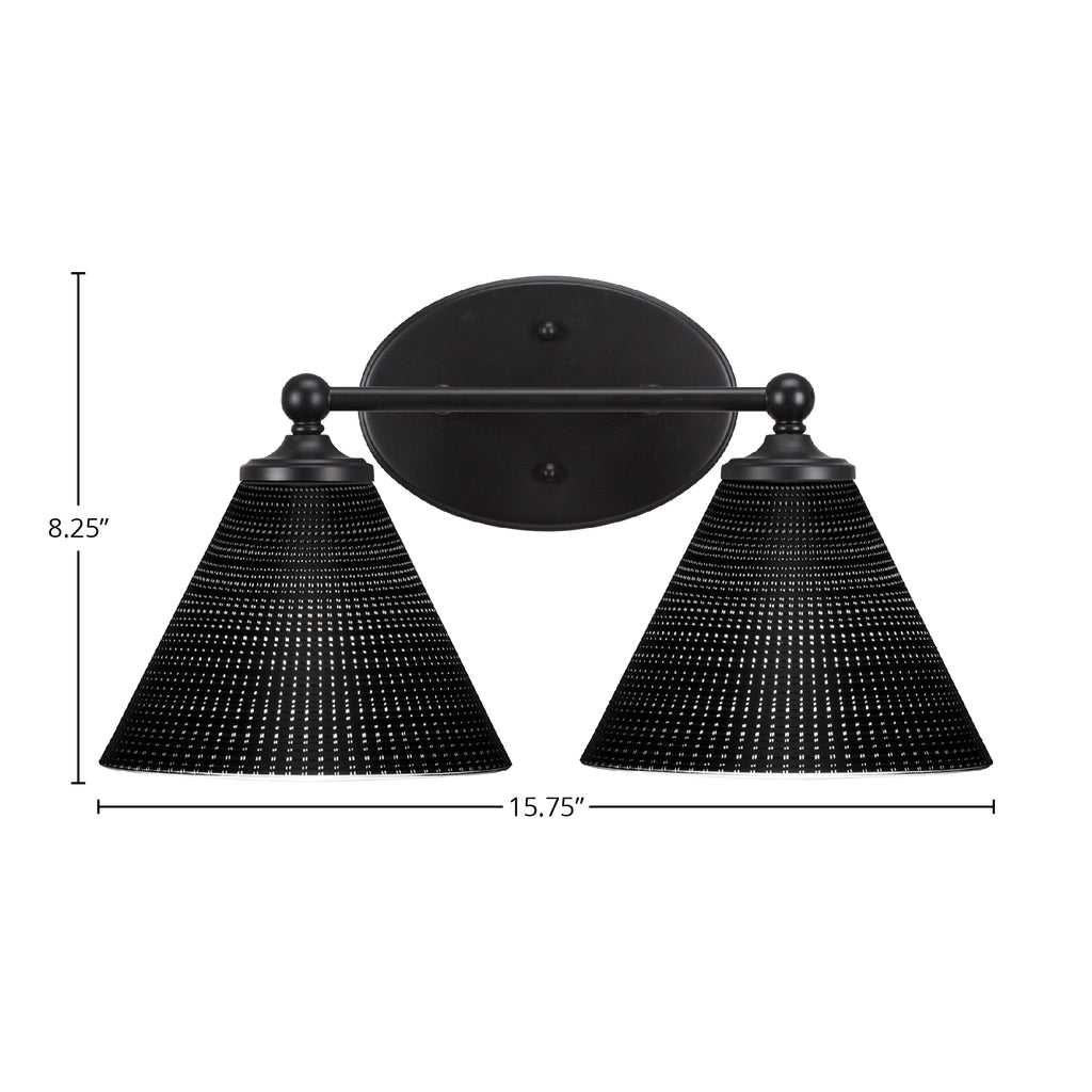 Capri Two Light Bath Bar in Matte Black with 7" Black Matrix Shade