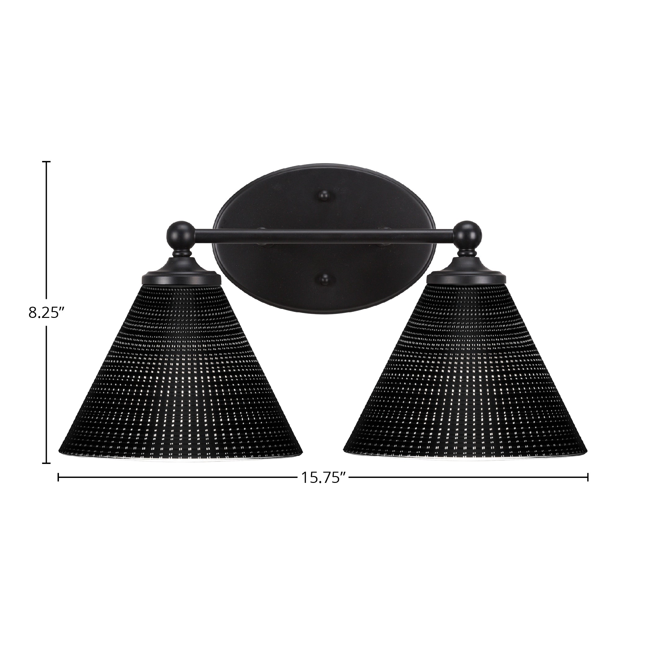 Capri Two Light Bath Bar in Matte Black with 7" Black Matrix Shade